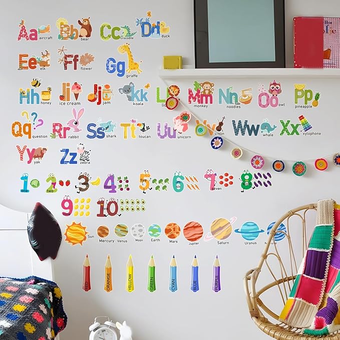 Kids Wall Decals, Alphabet Letters and Numbers Stickers for Kids Room, Nursery, Bedroom, Playroom