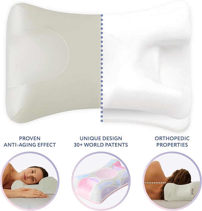 SLEEP & GLOW Omnia Beauty Pillow Anti-Age Blemish Defense with Copper Pillowcase Fights Sleep Wrinkles Orthopedic Memory Foam for Sleeping on Back and Side (Made in Italy)