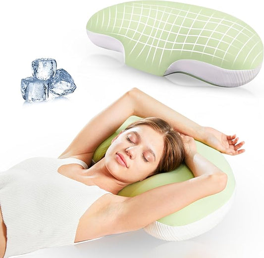 Ergonomic Memory Foam Cervical Pillow for Neck and Shoulder Pain Relief, Contour Design for Side and Back Sleepers, Orthopedic Bed Pillow with Breathable Cover, Odor-Free [Green]