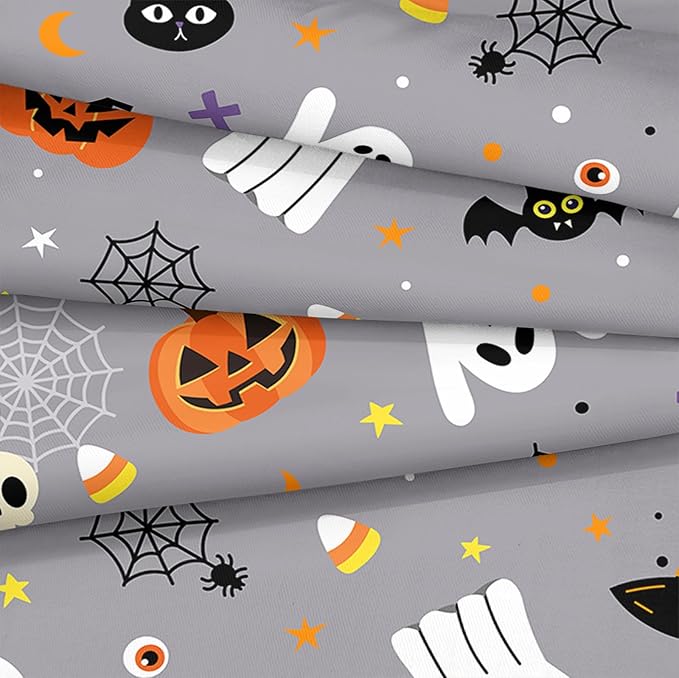 Bedbay Cartoon Pumpkin and Ghost Queen Comforter Set Halloween Cute Bedding Sets for Kids Boys Teen 4 Pcs Soft Lightweight Comforter Set with 1 Cushion Cover(Grey,Queen)