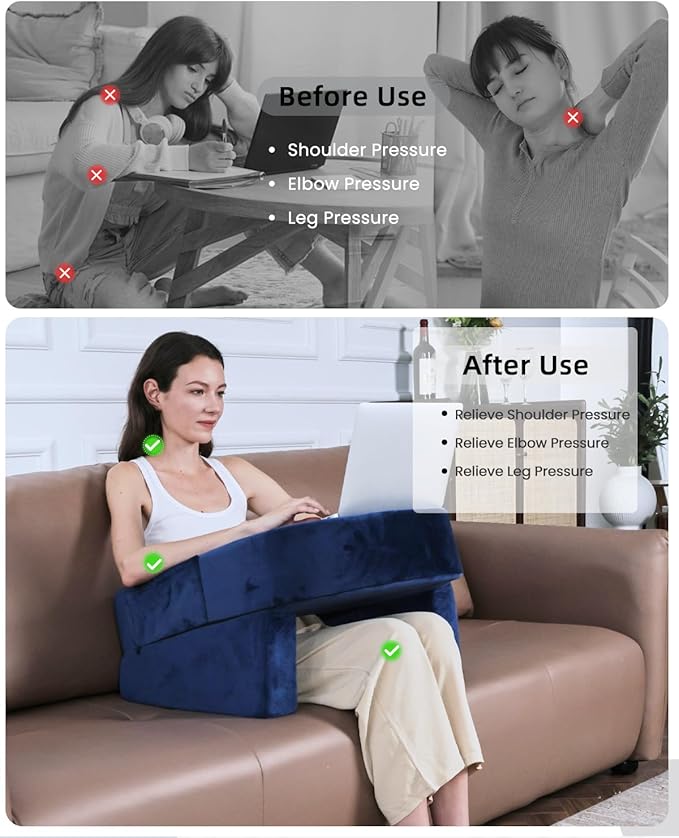 Weighted Idea Reading Pillow for Gaming, Extra Large Arm Rest Pillow for Adult，Lap Desk Pillow Gaming Pillow with 2 Side Pockets for Gaming, Reading, Working Sitting in Bed Floor Sofa (Blue)