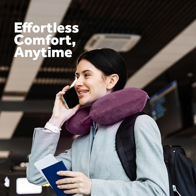 Pursonic Memory Foam Neck Pillow with Eye Mask - Ergonomic Travel Pillow, Breathable Fabric, Compact & Portable, Available in Purple, Teal, Grey (Grey)