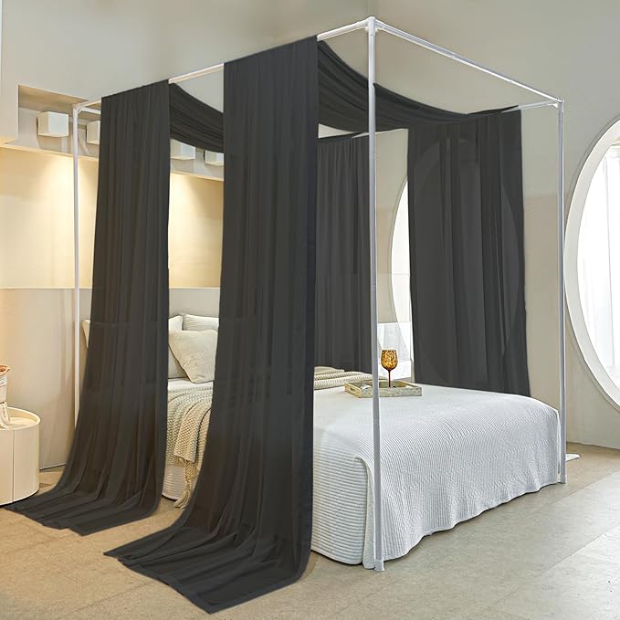 AIKASY Black Bed Canopy Scarf for Twin - Luxury Sheer Canopy Bed Curtains with Light - Suitable for Four-Poster Bed, Metal Bed Frame, Wood Bed Frame -2pic