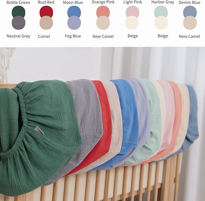 Muslin Crib Sheets Girls Rutiwa 2 Pack Boho Baby Sheets for Crib 100% Cotton Breathable Crib Sheets Toddler Bed Sheets Fit Standard Crib Mattress 28"x52"(Light Pink/Beige)