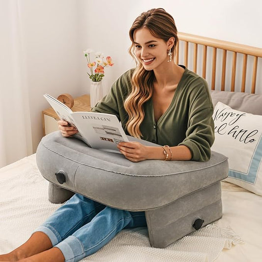 Luxspire Reading Pillow for Gaming, Extra Large Reading Pillows for Sitting in Bed Adult, Inflatable Portable Gaming Pillow, Lap Desk Pillow for Playing Steam Deck Switch, Gray