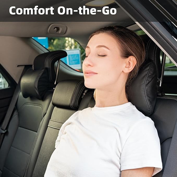 Car Neck Pillow, Car Headrest Pillow for Driving with 2.2" Rear View Blind Spot Mirrors, Memory Foam Car Pillow for Cervical Support, Vehicle Headrest Pillow for Car Seat, Black