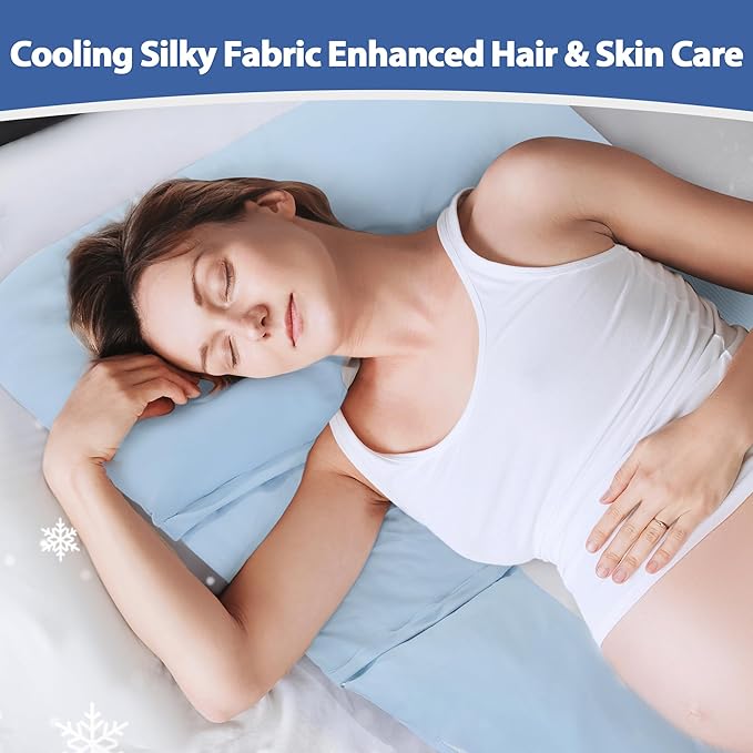 Cooling Pregnancy Pillow Cover (ONLY Pillowcase), Q-Max 0.4 U Shaped Luxurious Smooth Maternity Pillow Cover with Hidden Zip, Cool Large Pillow Protector for Side Hot Sleeper, Blue, 59x31 in