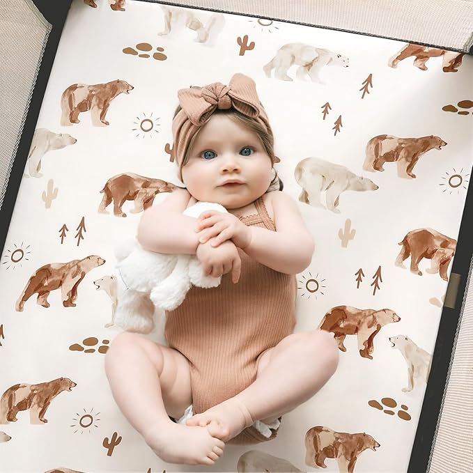 Stretchy Ultra Soft Jersey Knit Pack n Play Sheets Set 2 Pack, Portable/Mini Crib Sheets for Boys and Girls, Universal Fit for Pack N Plays Safe and Snug, Stylish Playard Sheets of Cute Animals Print