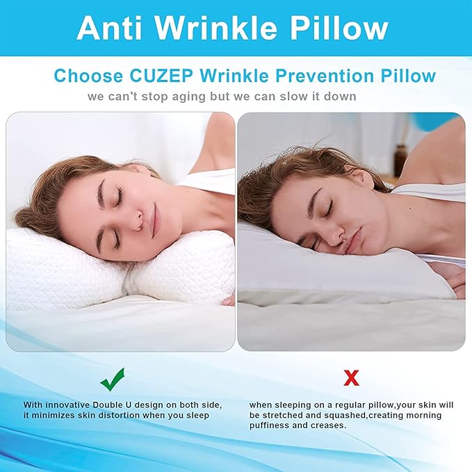 Side Sleeper Pillow Anti Wrinkle Aging Pillow Gel Shredded Memory Foam for Neck Pain Relief Pillow for Sleeping Side Back Stomach Sleeper Pillows (Regular White Style+Beige Nude Silk Pillowcase)