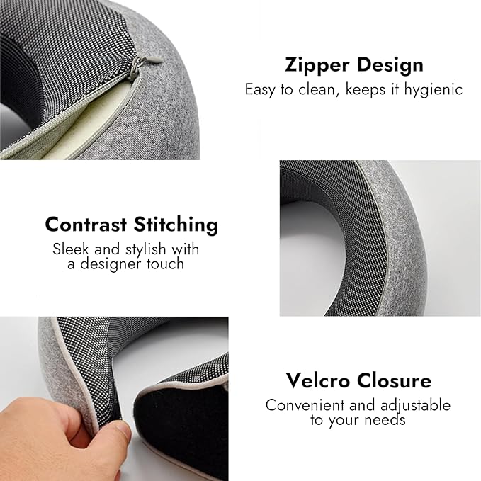 incemer® Premium Travel Pillows for Airplanes, Memory Foam Neck Pillow Airplane Pillow, Travel Neck Pillows for Airplanes, Head Support Soft Pillow for Sleeping Rest (Grey)