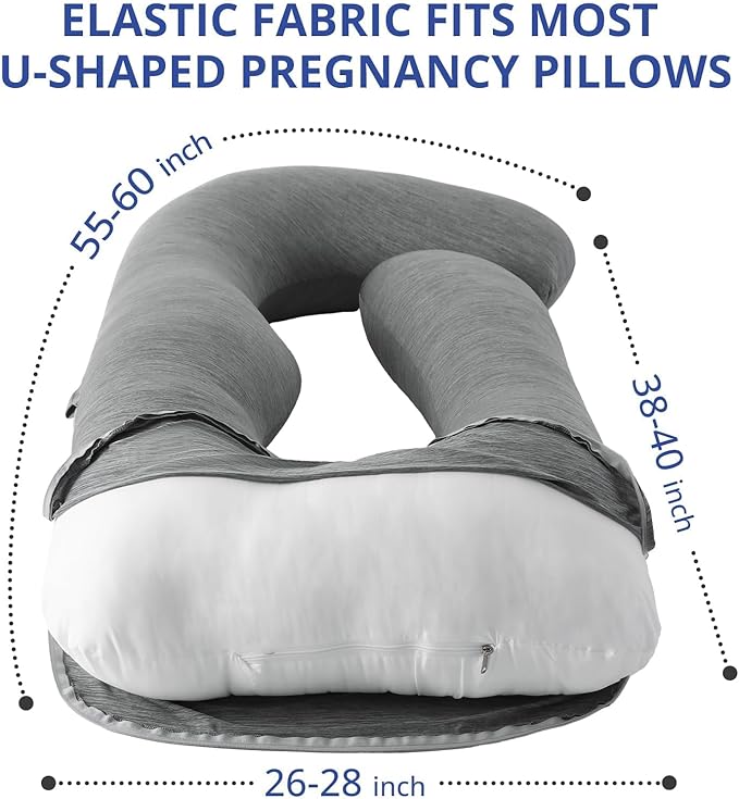 Sasttie Cooling Pregnancy Pillow Cover, 57-inch U Shaped Pregnancy Pillow Case, Cooling Maternity Pillow Cover Fits 55/57 Inch Pregnant Pillow, Grey