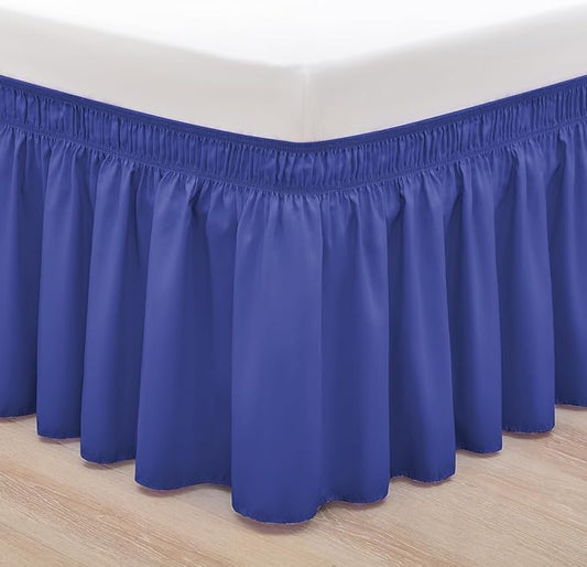 RIMELA Navy Bed Skirt King Size 18 Inch Drop, Blue Wrap Around Elastic Bedskirt, Dust Ruffle for Adjustable Bed Base, Soft Durable Fabric Machine Washable Easy to Install