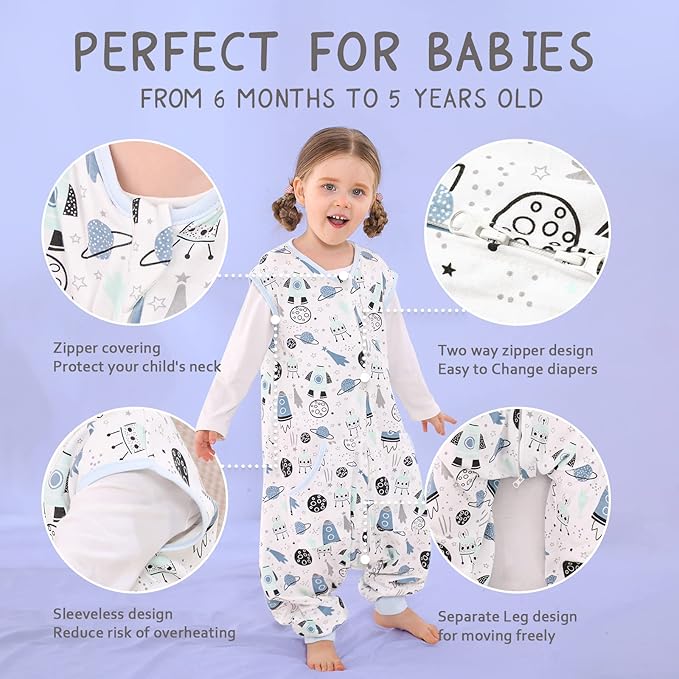 WONDAY Toddler Sleeping Sack 2t-3t, Sleep Sack Baby Wearable Blanket, Toddler Baby Sleep Sacks with Feet, Sleeveless Soft Toddler Sleep Sack for Early Walkers