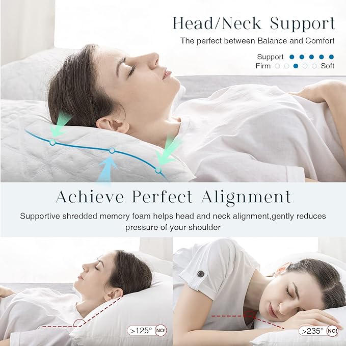 Phantoscope Memory Foam Pillows for Sleeping, Shredded Memory Foam Cooling Pillows Queen Size 2 Pack - Adjustable Bed Pillows for Hot Sleepers, Firm Pillow for Neck Shoulder Pain, Queen