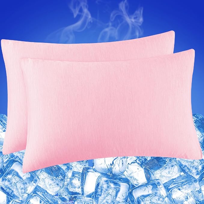 Cooling Pillow Cases for Hot Sleepers - Double Side Arc-Chill Q-Max>0.5 Cooling Fiber Cool Pillow Cases 2 Pack - Breathable Soft Cold Pillow Cases with Hidden Zipper (Pink, 20" x 36")