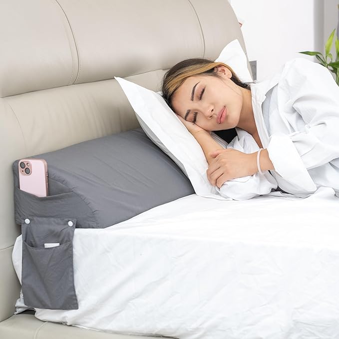 Wedge Pillow Headboard | Soft Headboard Pillow with 2 Side Packets, Triangle Pillow Wedge for Headboard, Bed Gap Filler Headboard Wedge Pillow, Ideal Bed Wedge Pillow for Headboard - Queen