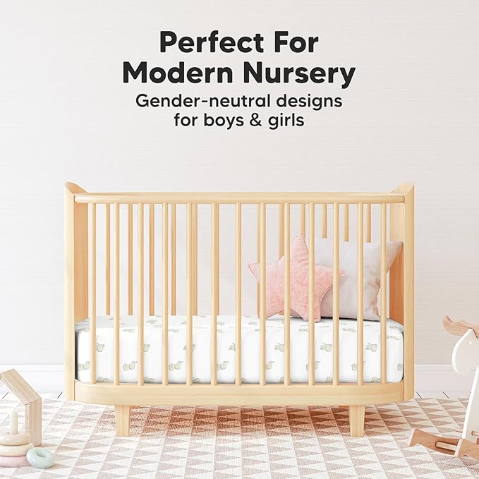 Pack and Play Sheets Fitted, 2-Pack Mini Crib Sheets - Pack N Play Sheets, Organic Fitted Crib Sheet for Pack and Play Mattress, Playard Baby Crib Sheets, Crib Sheets Neutral for Boys, Girls (Elly)