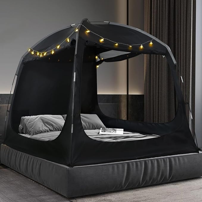 Bed Tent Twin Full Queen King Size Canopy Tent for Kids and Adult - 80% Blackout Indoor Sleeping Tents with Star String Lights, Big Space Breathable Dome Tent Playhouse for Boys & Girls