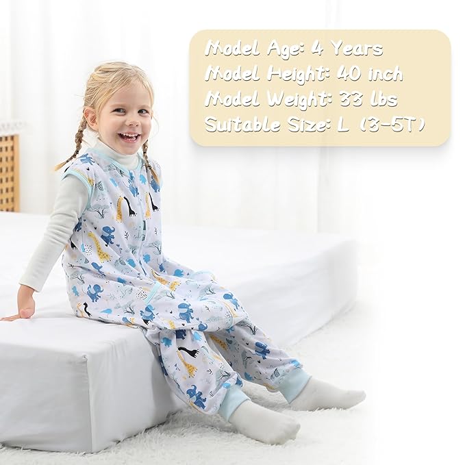 WONDAY Toddler Sleeping Sack, Sleep Sack 3t-5t, Sleep Sack with Legs Baby Wearable Blanket, Toddler Sleep Sacks with Feet, Sleeveless Cotton Sleep Sack for Early Walkers