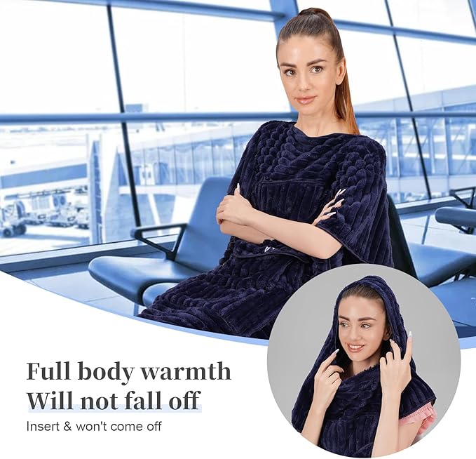 Travel Blanket Travel Blanket Airplane Compact with Bag 2 in 1 Travel Pillow and Blanket Set Travel Pillow and Blanket Car Road Trip Camping Essentials (Navy Blue)