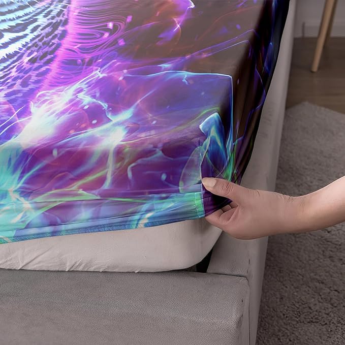 AILONEN Leopard Fitted Sheet Set Twin XL Size, Boys Blue Smoky 3 Pieces Printed Cheetah Bed Sheet Set,Wildlife Fitted Sheet with 2 Pillowcases