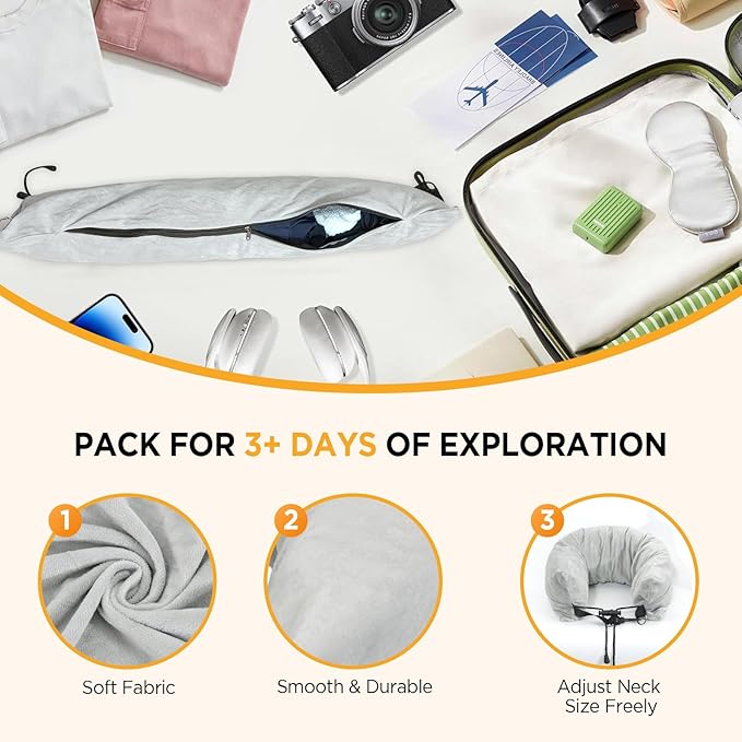 Stuffable Travel Pillow Neck Pillow Velvet Luggage Pillow Case Cover for Extra Luggage with Adjustable Neck Size