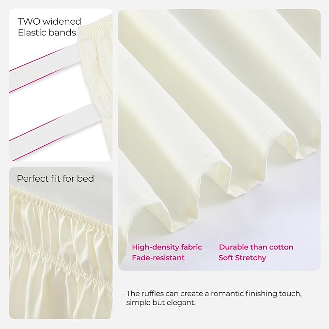 RIMELA Bed Skirt King Size 15 Inch Drop, Wrap Around Elastic Bedskirt Solid Microfiber Luxury Hotel Quality Fabric, Easy to Install Machine Washable Wrinkle & Fade Resistant, Cream
