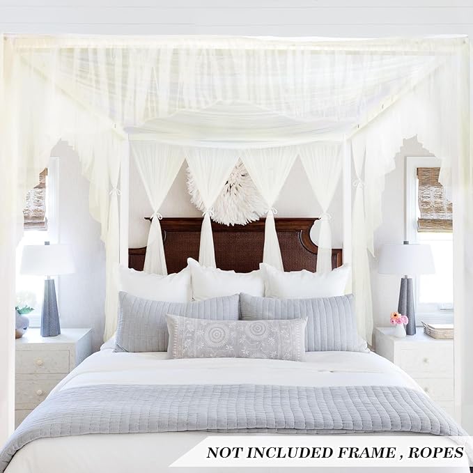 tupi Beige Canopy Bed Curtains for King/Queen/Full Size, 4 Poster Bed Canopy, Elegant Bed Drapes Bedroom Decor, Ultra Ripstop Polyester, Easy Installation