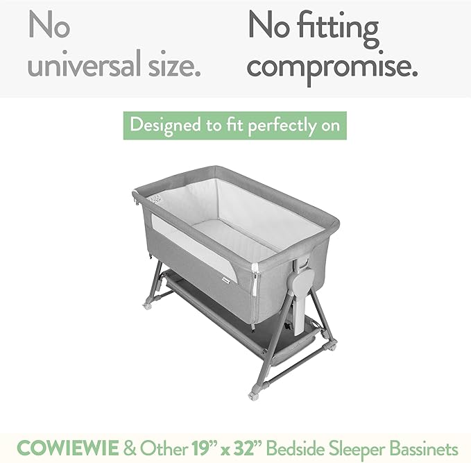 Joey + Joan Bassinet Fitted Sheets 19" x 32" for Cowiewie Bedside Sleeper Bassinet Mattress Pad – Snuggly Soft 100% Jersey Cotton – Light + Dark Grey – 2 Pack