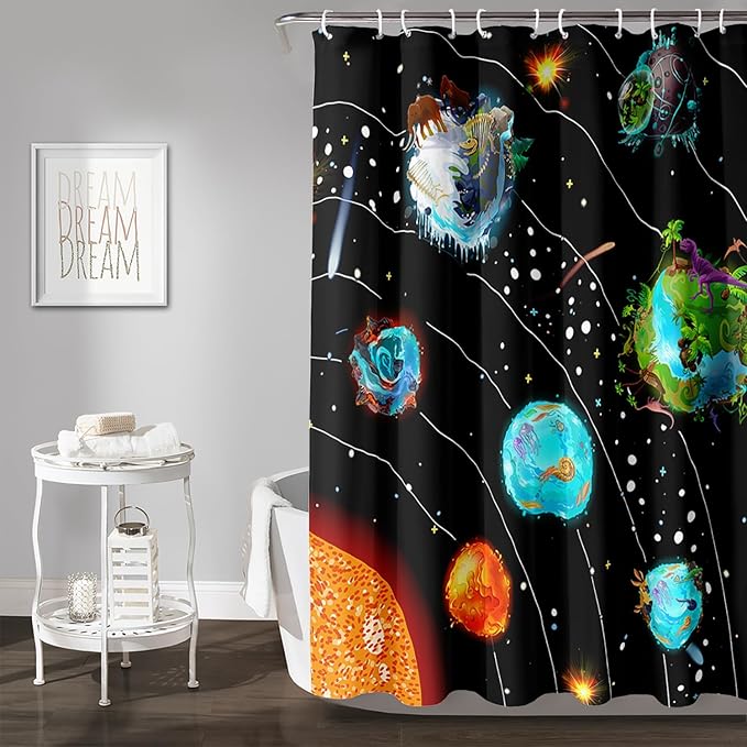 AILONEN Solar System Shower Curtains,Star Trek Bath Curtains for Bathroom Decor,Planet Galaxy Polyester Waterproof for Bathroom with 12 Hooks,36" W*72" H