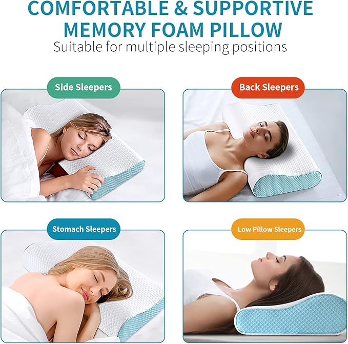 Memory Foam Pillows Neck Pillow Bed Pillow for Sleeping Ergonomic Cervical Contour Pillow for Side Back Stomach Sleeper for Neck and Shoulder Pain