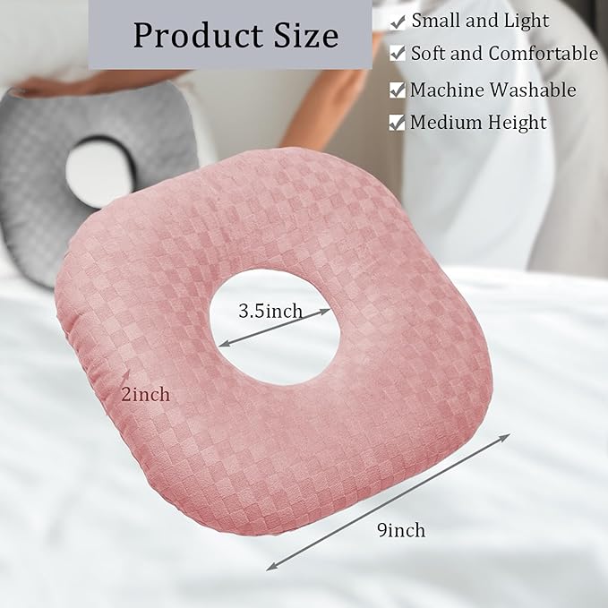 Ear Piercing Pillow for Side Sleepers, Pillow with an Ear Hole for CNH and Ear Pain Ear Inflammation Pressure Sores, O-Shaped Side Sleeping Pillow, Ear Guard Pillow (Light Pink)