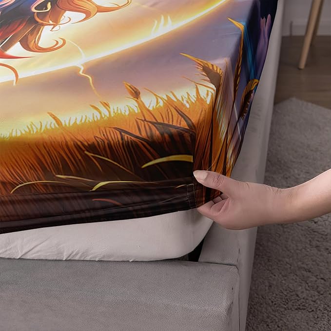 AILONEN Lion Fitted Sheet Set Queen Size, Constellation Lightning Lion Bed Sheet Set for Boys Girls,Blue Sky Starry Animal Lion Breathable Fitted Sheet and 2 Pillowcases,3 Pieces