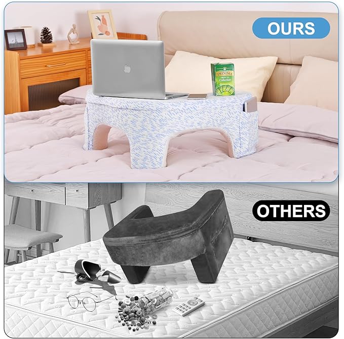 Reading and Gaming Pillow, Pillow Table with Premium Memory Foam Adjustable Comfort, Multi-Functional Lap Desk for Reading, Working, Playing, 23.6x10.2inch, Blue