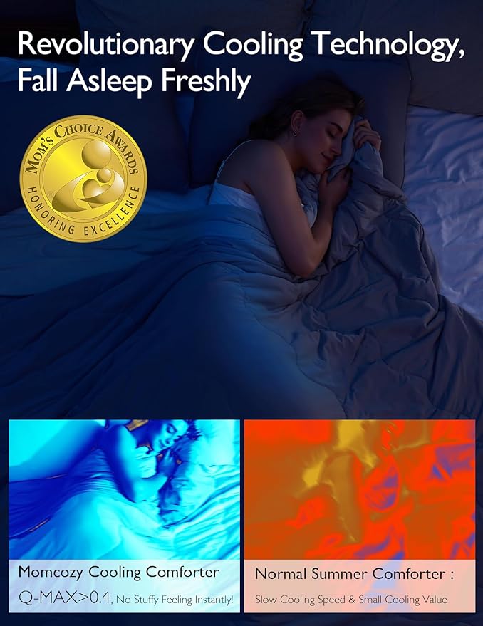 Momcozy Life CoolMurm Cooling Comforter for Hot Sleepers, Full/Queen 90"x90" Pregnancy Cooling Blanket, All-Season Lightweight Soft Breathable Cooling Quilt Duvet, Stay Cool All Night, Deep Light Grey