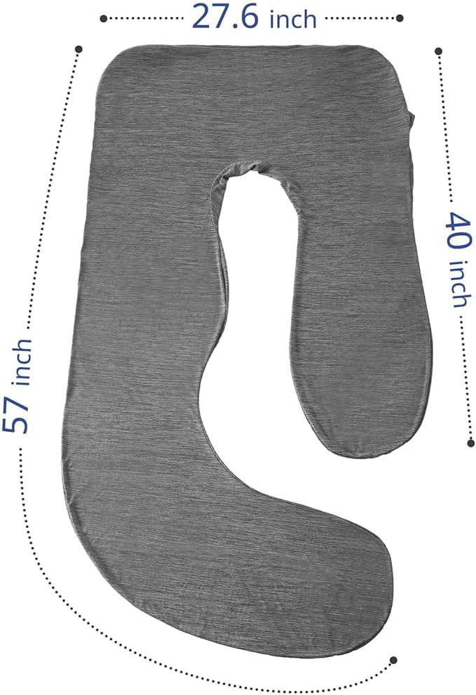 Sasttie Cooling Pregnancy Pillow Cover, 57-inch U Shaped Pregnancy Pillow Case, Cooling Maternity Pillow Cover Fits 55/57 Inch Pregnant Pillow, Grey