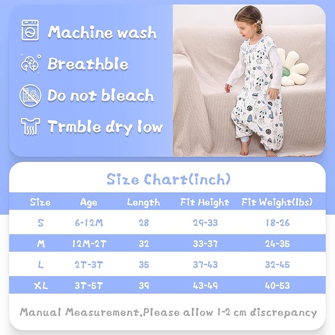 WONDAY Toddler Sleeping Sack 2t-3t, Sleep Sack Baby Wearable Blanket, Toddler Baby Sleep Sacks with Feet, Sleeveless Soft Toddler Sleep Sack for Early Walkers