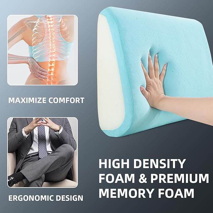 MABOZOO Memory Foam Back Support Cushion for Recliner Chair,Lumbar Support Pillow for Elderly,Extra Large Lumbar Support Pillow with Extension Straps,Grey