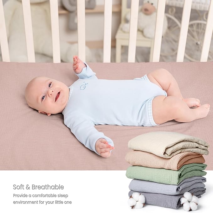 Lulumoon Muslin Crib Sheet Fitted Crib Mattress Sheet for Boys and Girls, 28"x 52" Sand