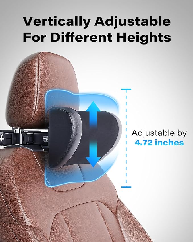 OQTIQ Adjustable Car Headrest Pillow, Fit for Different Heights, Memory Foam Car Neck Pillow for Driving, Comfortable Ergonomic Design Road Trip Essentials Car Pillow with Tablet Holder and Hook