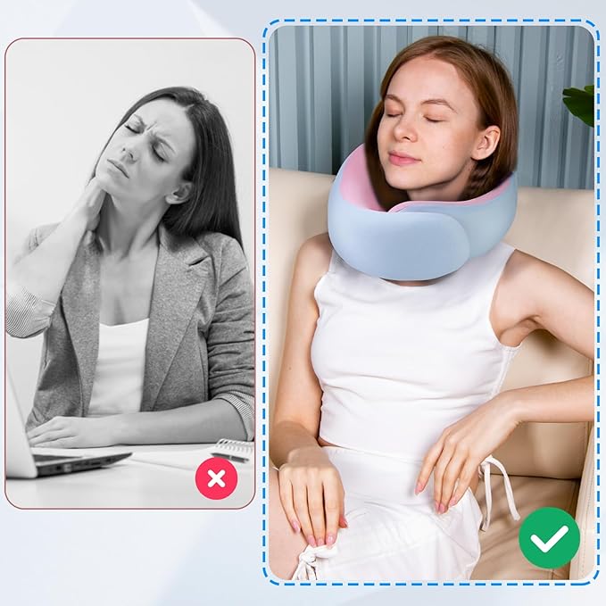 Travel Pillow, 360° Wrapped Travel Neck Pillow, 100% Pure Memory Foam Neck Pillow, Airplane Neck Pillows, Perfect Support, Soft and Breathable Pillows, Travel Accessories with Portable Bag