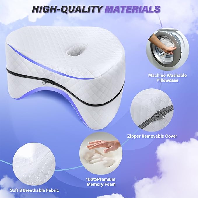 SAHEYER Knee Pillow for Side Sleepers, Momory Foam Leg Pillow for Side Sleeping, Heart Shape Leg Elevation Pillow, Washable Cover Knee Support Pillow for Spine Alignment, Sciatica Relief, Post Injury