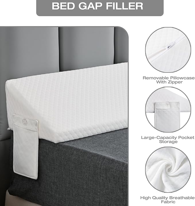 Queen Size Pillow Wedge Pillow Headboard Bed Gap Filler Queen Nora Pillow Long Bed Pillow Wedge for Headboard Gap Mattress Space Filler Pillow Stopper Triangle Foam Pillow Sleeping Bed Accessories