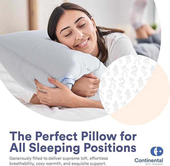 Continental Bedding Medium Queen Pack of 1 White Down Pillows 25 Ounce 550FP Hotel Down Pillows for Supporting Back Side and Stomach Sleepers