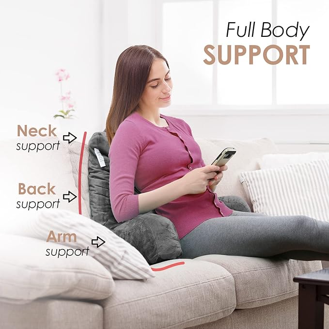 Nestl Reading Pillow for Kids, Small Bed Pillow, Back Pillow for Sitting in Bed, Memory Foam Chair Pillow, Reading & Bed Rest Pillows, Grey Back Pillow for Bed, Arm Pillow with Pockets