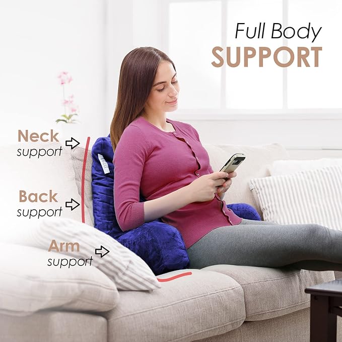 Nestl Reading Pillow Standard Bed Pillow, Back Pillow for Sitting in Bed Shredded Memory Foam Chair Pillow, Reading & Bed Rest Pillows Royal Blue Back Pillow for Bed, Bed Chair Arm Pillow with Pockets