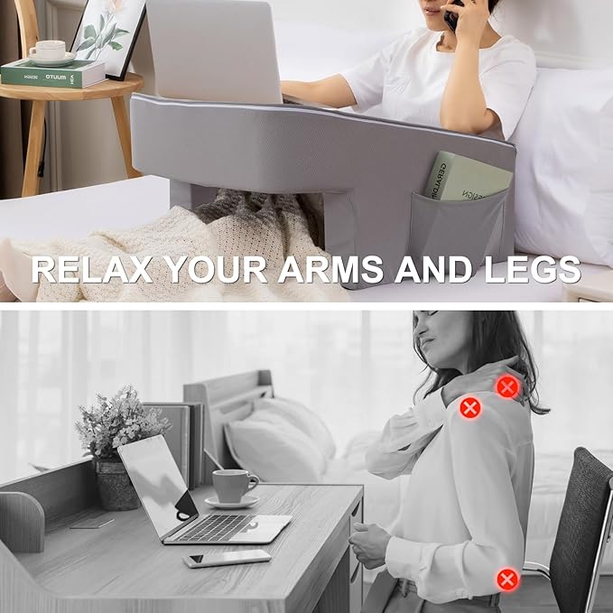 A Nice Night Lap Desk Rest Pillow for Adult,TV Trays Bed Pillow, Memory Foam Rest Pillow for Reading, Working, Playing Switch or Sitting in Bed Sofa Floor,LightGrey