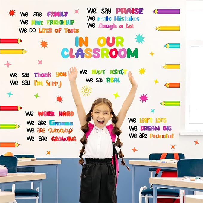 Inspirational Classroom Wall Decals Colorful Quote Motivational Phrase Stickers Crayon Wall Decals Lettering Positive Sayings Wall Stickers for Kids Room Nursery Playroom School Classroom Decor