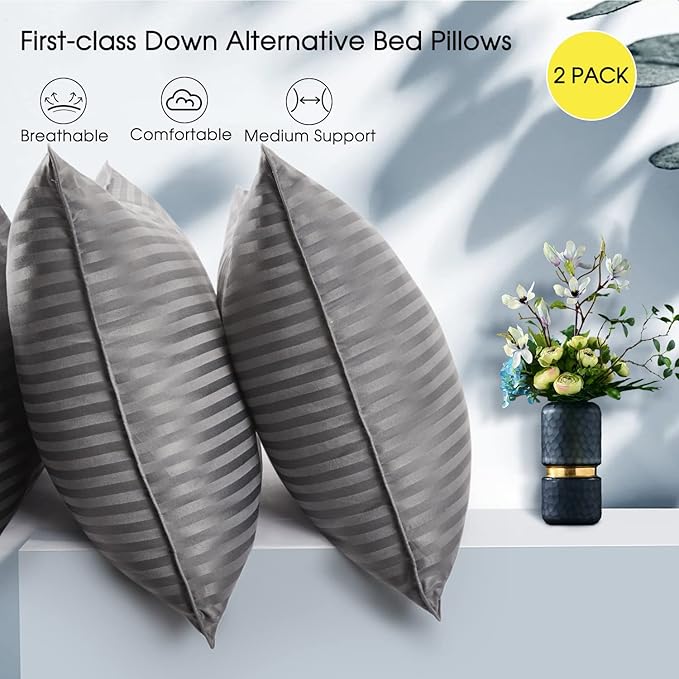 Basic Beyond Queen Size Pillows for Sleeping - Soft Down Alternative Pillows Luxury Hotel Collection Bed Pillows Queen Size Set of 2,Grey,20x28 Inches