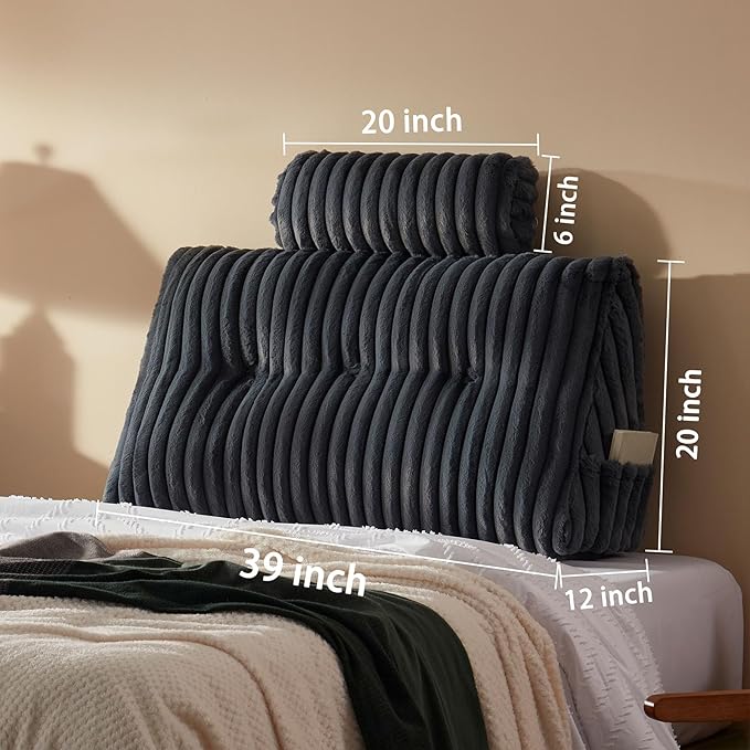 Faux Fur Headboard Pillow with 2 Pack Neck Roll Pillow Large Headboard Pillow Soft and Supportive with Removable Cover (Grey, Twin)